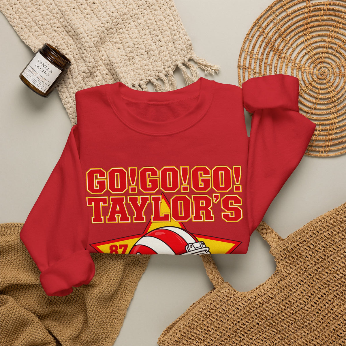 Taylor's Husband Football Crewneck Sweatshirt — Go! Go! Go! Team Helmet Fan Gift