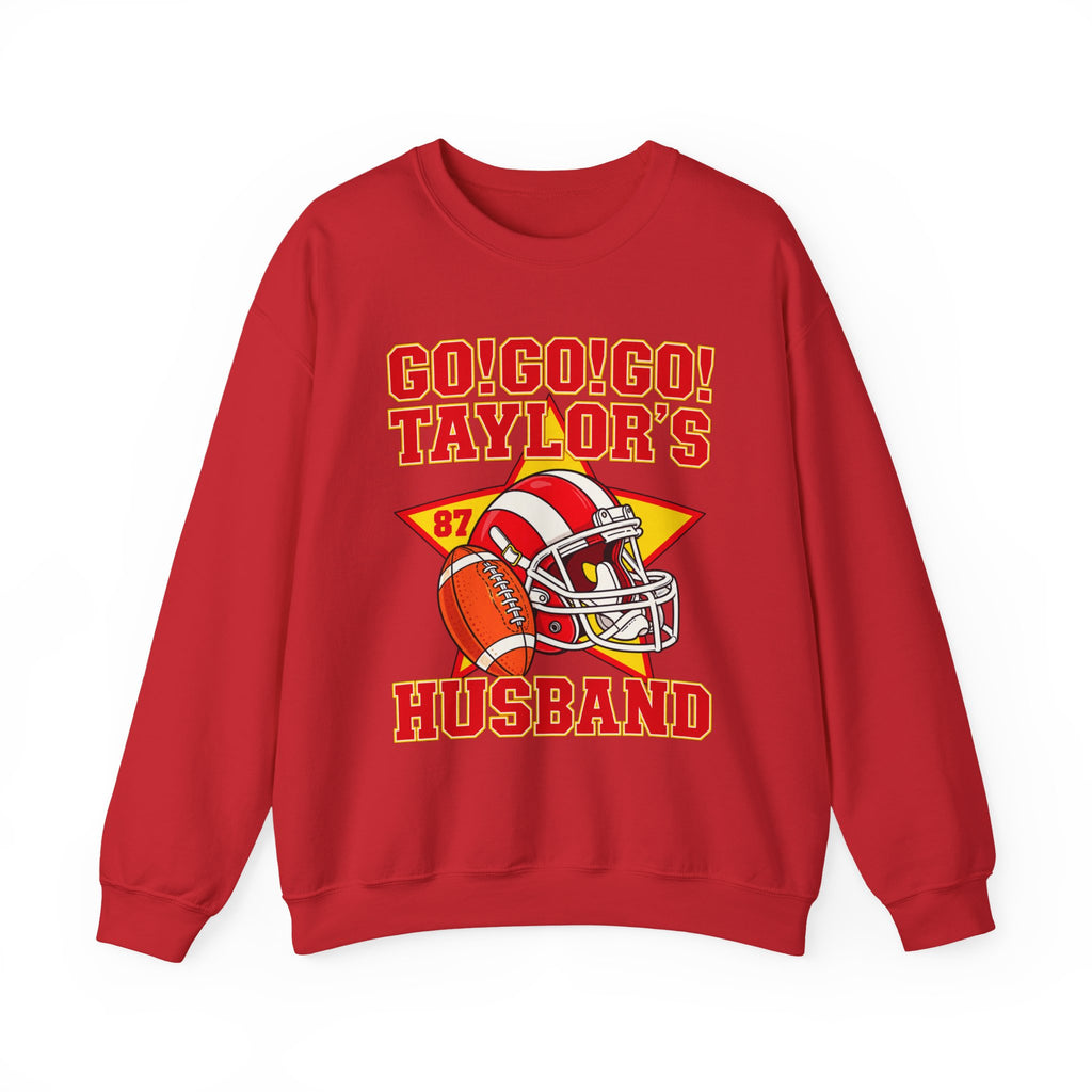 Taylor's Husband Football Crewneck Sweatshirt — Go! Go! Go! Team Helmet Fan Gift